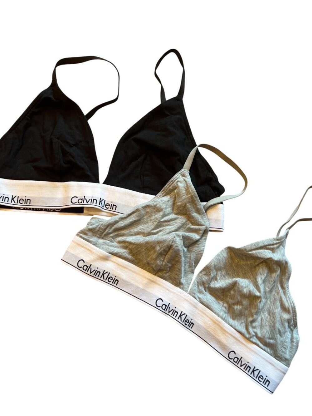 Calvin Klein 2 triangle bra black grey S NWOT